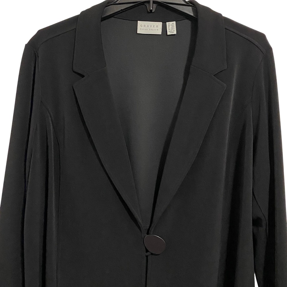 Susan Graver Officecore Blazer Women 1XP Black Single Button Notched Lapel - Picture 4 of 6